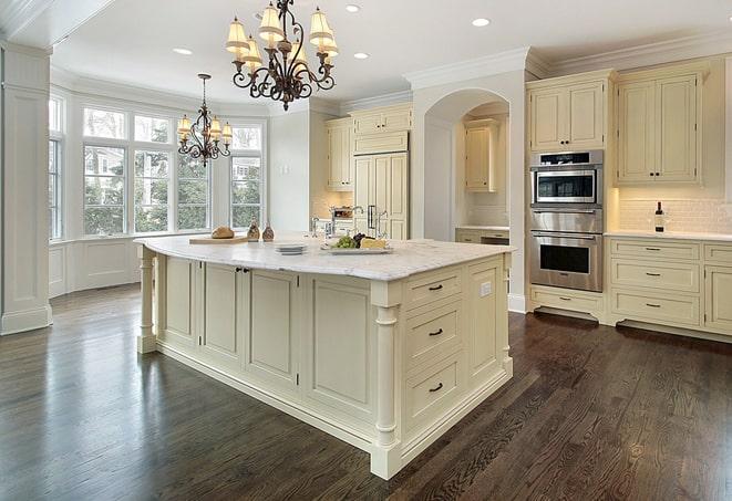 natural wood-look laminate floors in a living room in New Berlin, WI